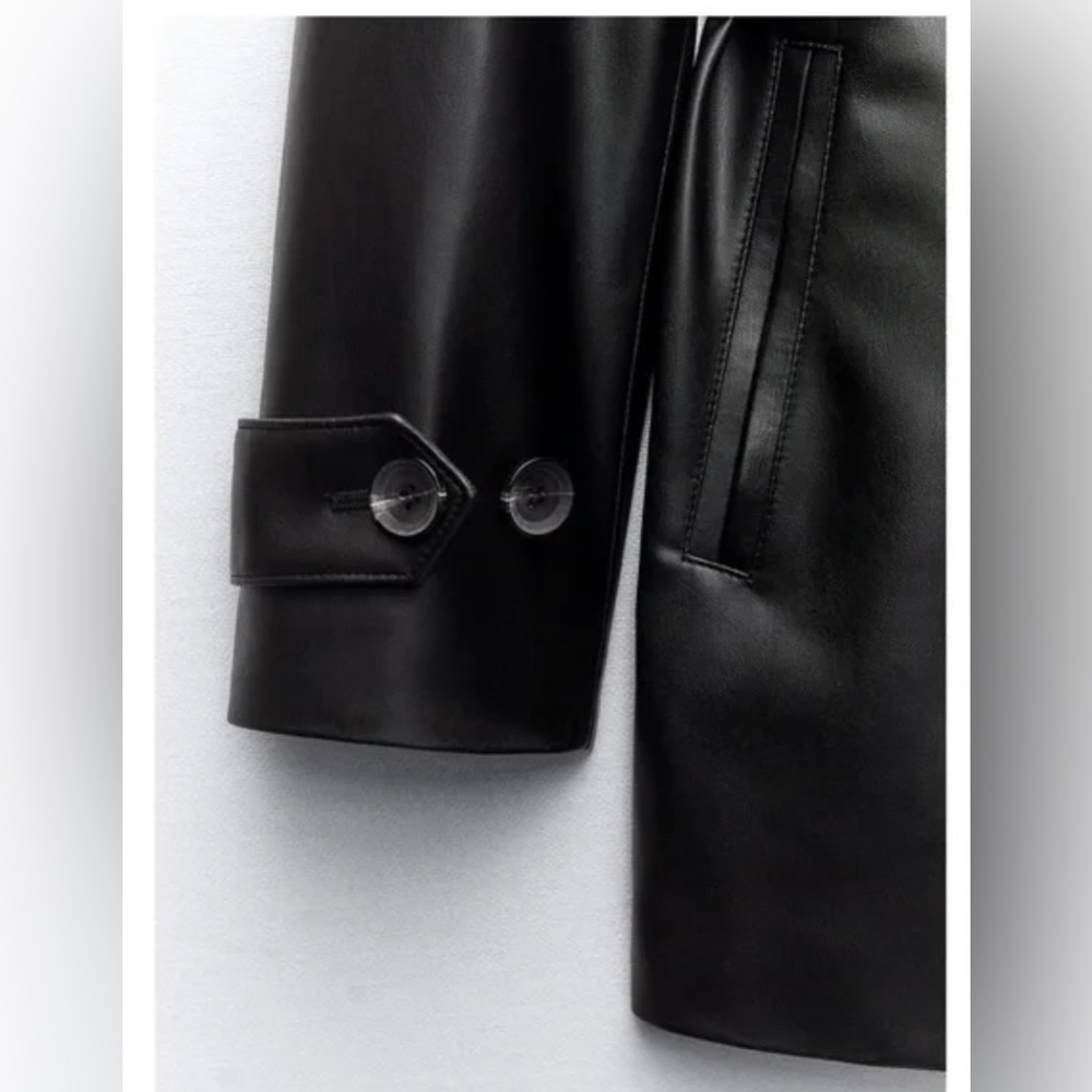 Zara FAUX LEATHER SHORT JACKET WITH BELT. Black. Size L. New with Tags. - Picture 5 of 7
